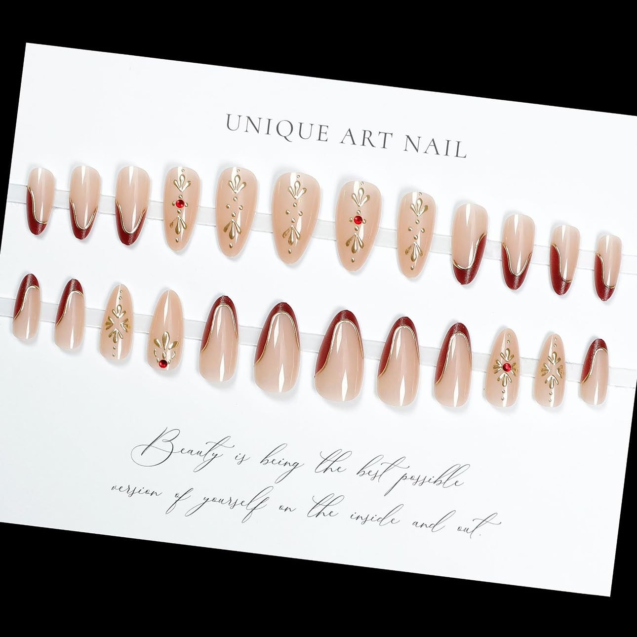 LPOODDNU Almond Red French Tip Press on Nails – Medium, red french tip star