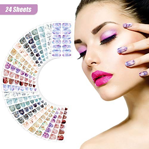 336 Pieces 24 Sheets Full Wrap Nail Polish Strips Stickers Self Classic Style