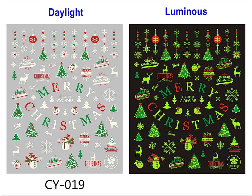 Luminous Christmas Nail Decals Stickers Snowflake Snowman Santa’s Sleigh Star