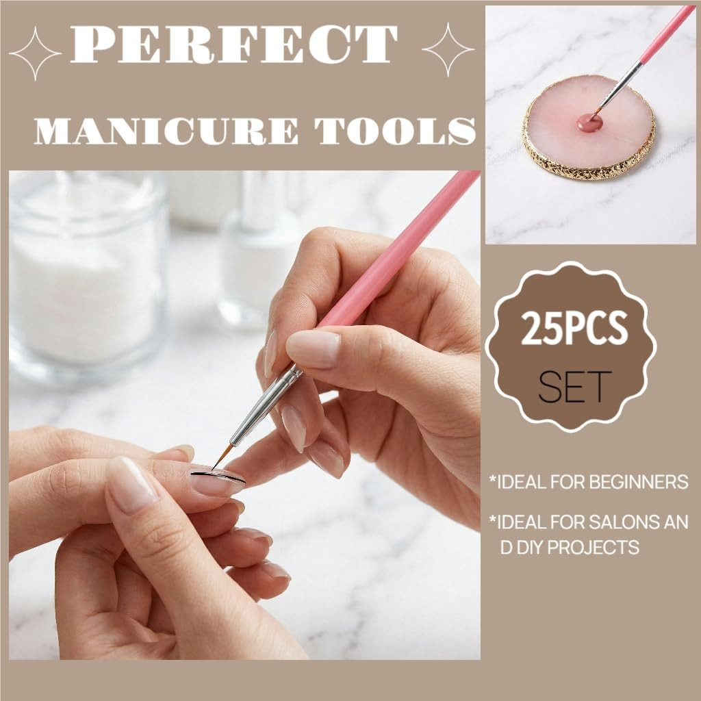 25Pcs Nail Art Tools Set,Nail Art Brushes,Resin Palette and Stand | 2-Way Acryli