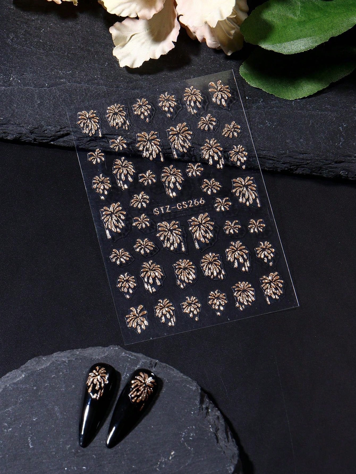 2pcs Gold Silver Fireworks Pattern Nail Art Stickers Self Adhesive Shiny