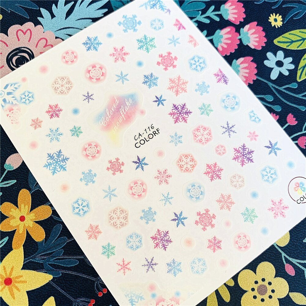 Nail art 3D stickers decal pink purple blue snowflakes CA116