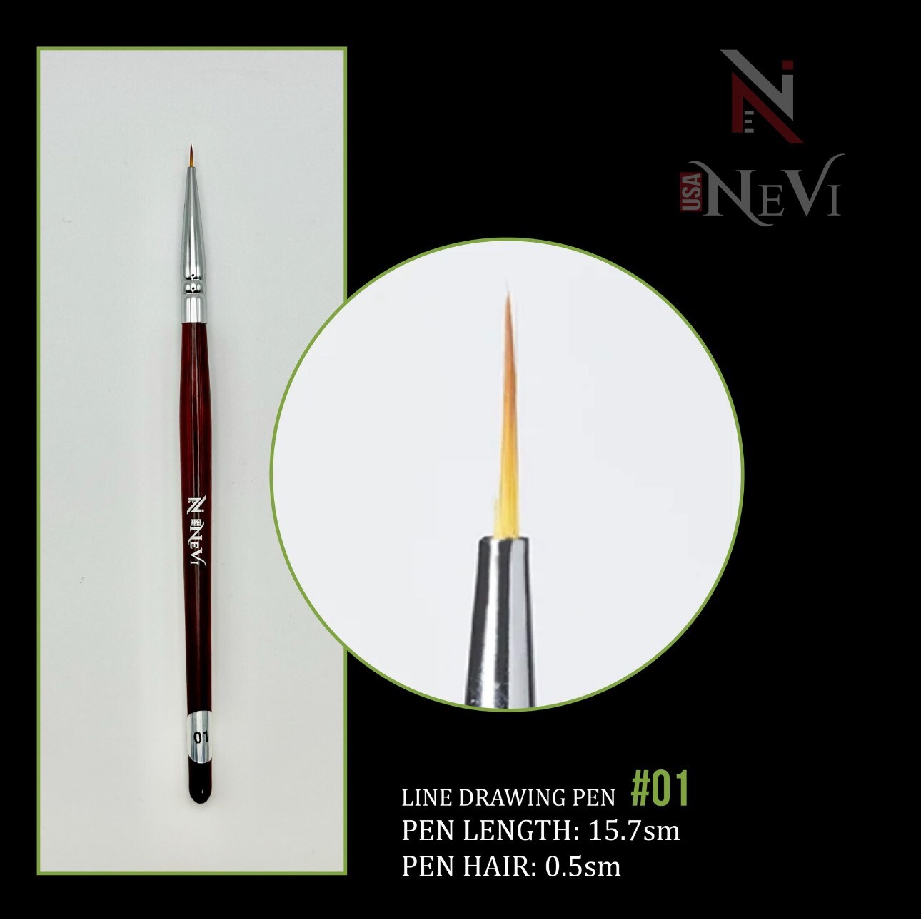3PCS Nail Art Liner Brushes -NeVi USA Super Fine Striper Brush for Long Line #1
