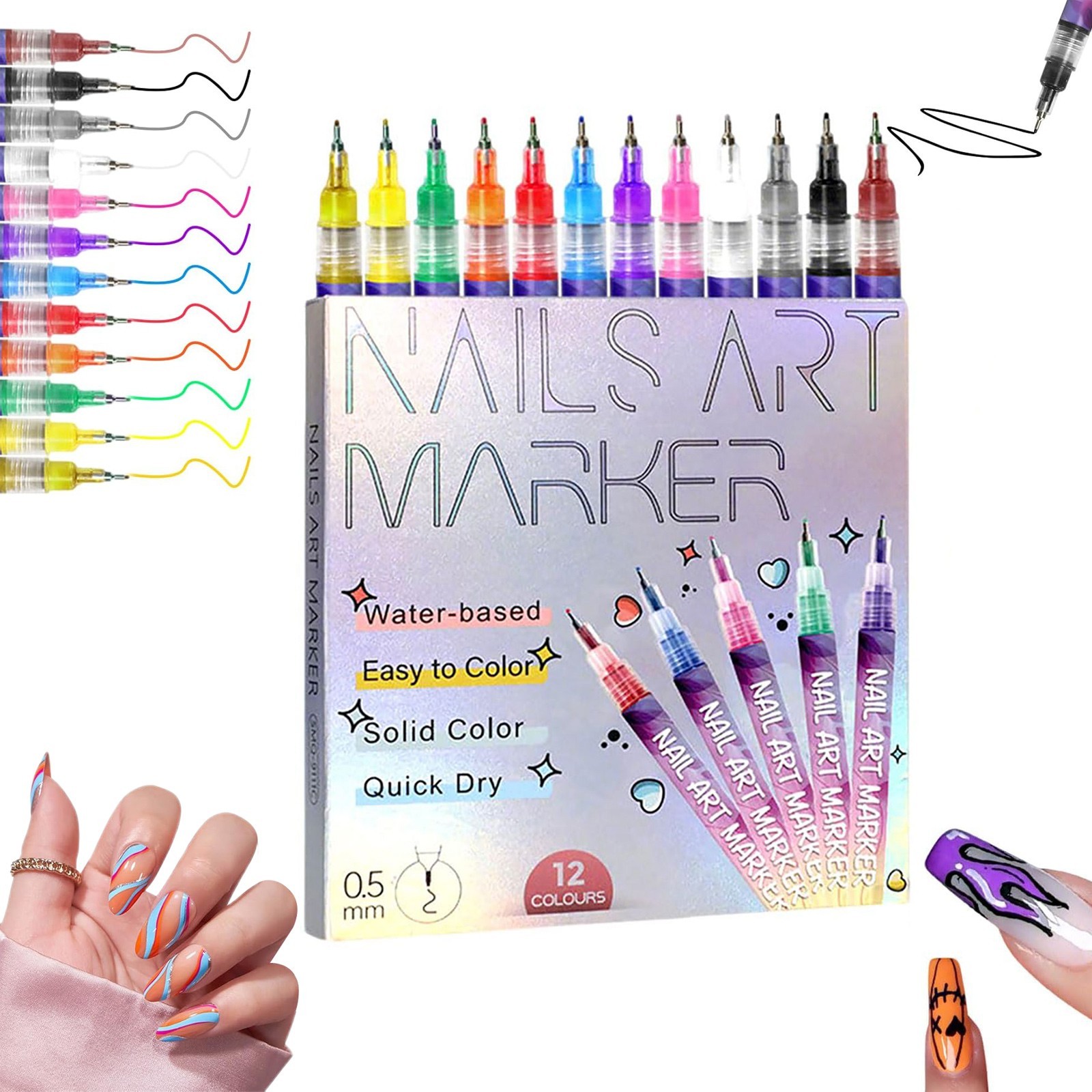 12 Color Nail Art Pens for Painting Nails,2026 New Nail Art Markers for Gel Nais