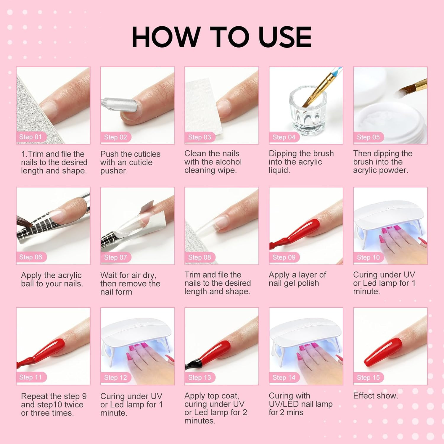 Acrylic Nail Kit for Beginners with Everything Professional Acrylics Powder 6Pcs