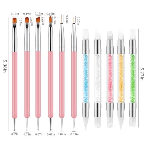 11PCS Nail Art Brushes & Nail Dotting Tools,Double Ended Tipped Silicone Pink
