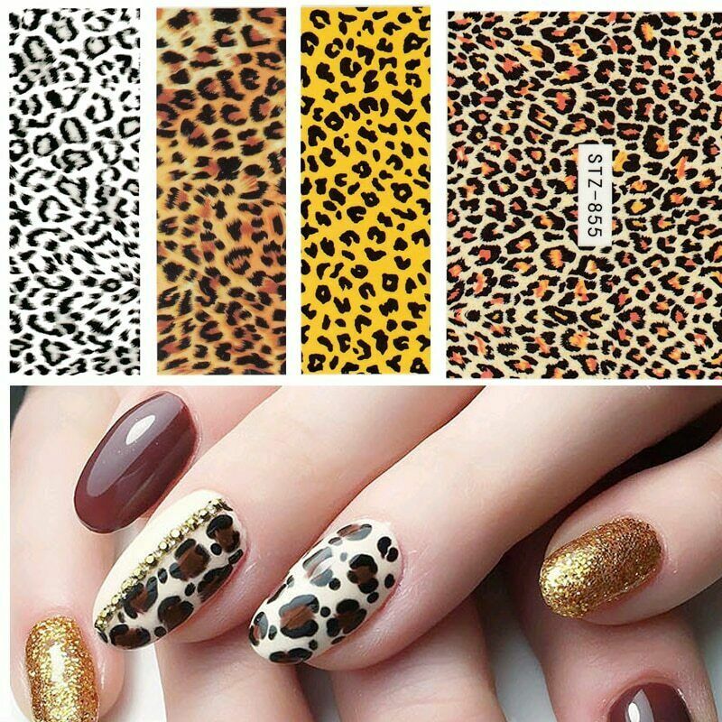 11 Sheets Nail Art Water Decal Stickers Transfer Brown Leopard Animal Print NS28