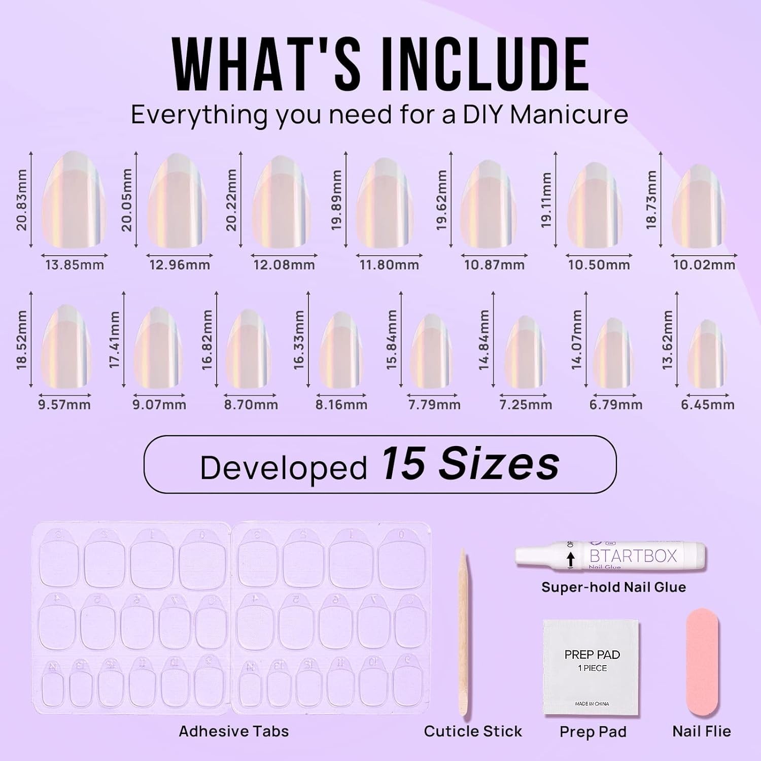 Soft Gel French Tip Nails in 15 Sizes Perfect for Everyday Use and Activities