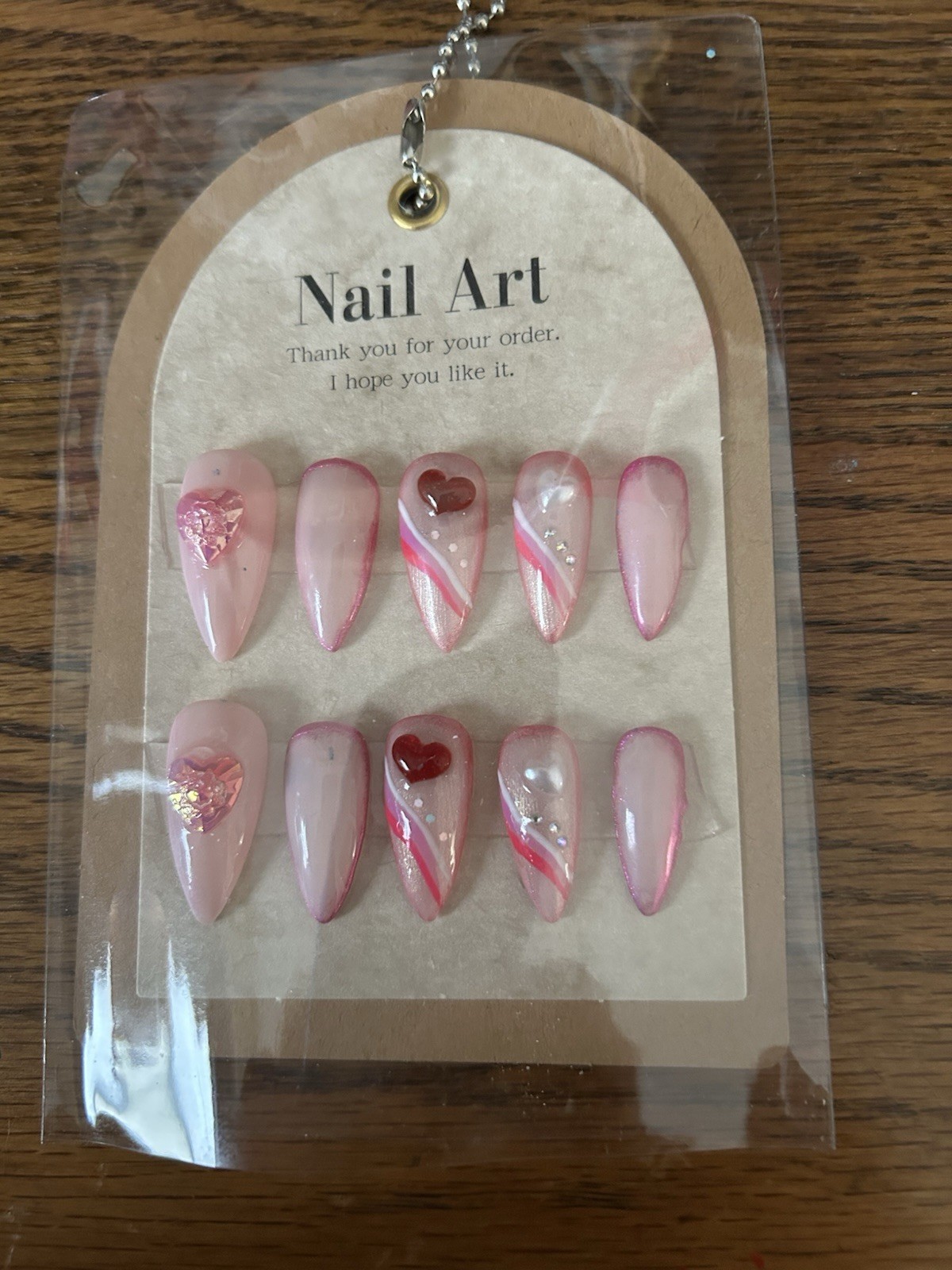 Z NAILZ! Handmade M Stiletto Pink Love/Valentine Press On Nails