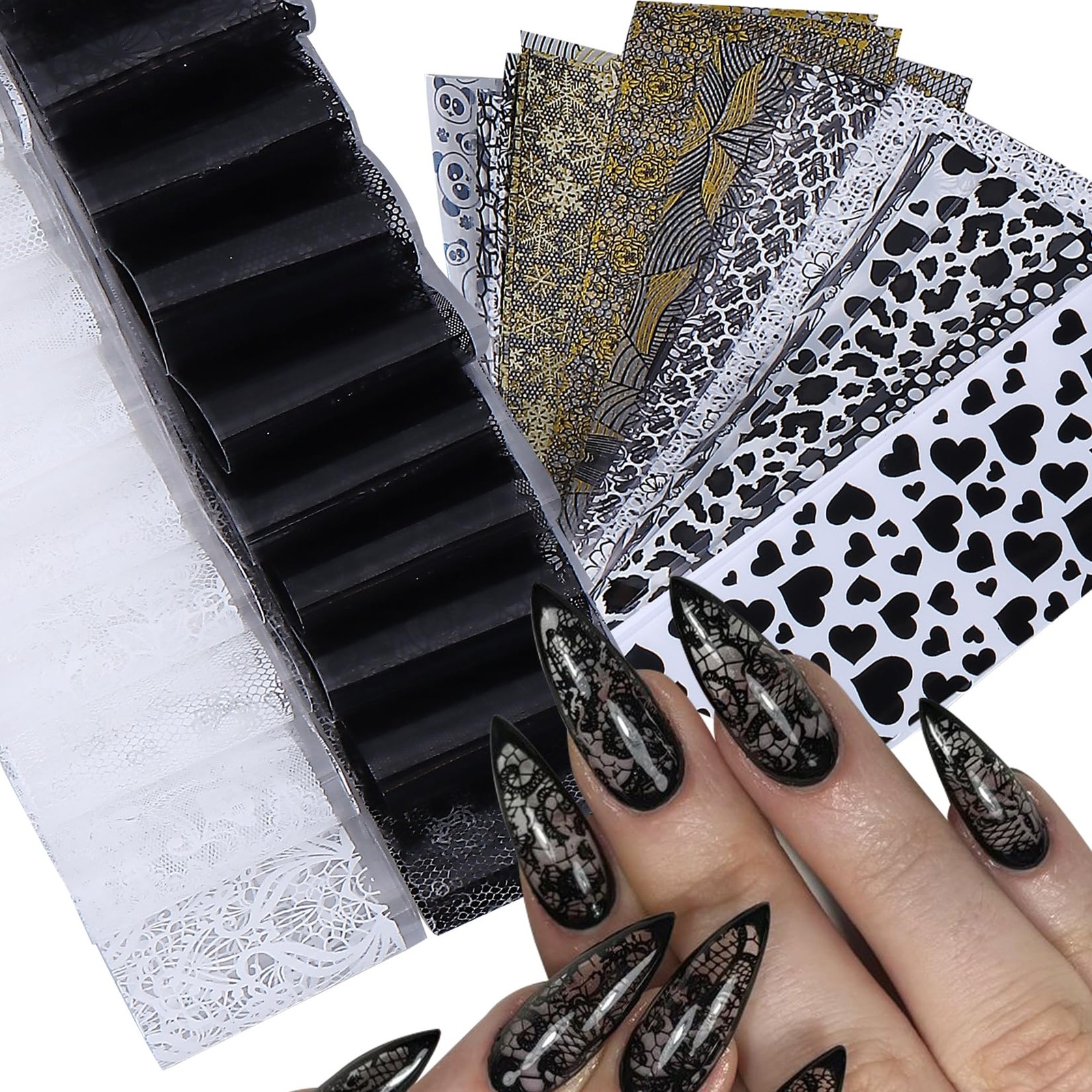 Lace Nail Transfer Foil Stickers 50PCS Black White Flower Lace Nail Foils Line