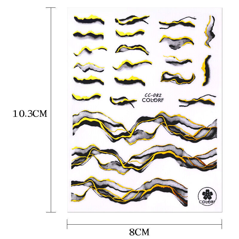 3D Black Gold Bronzing Marble Nail Art Stickers Decals French Line Ink DIY NS43