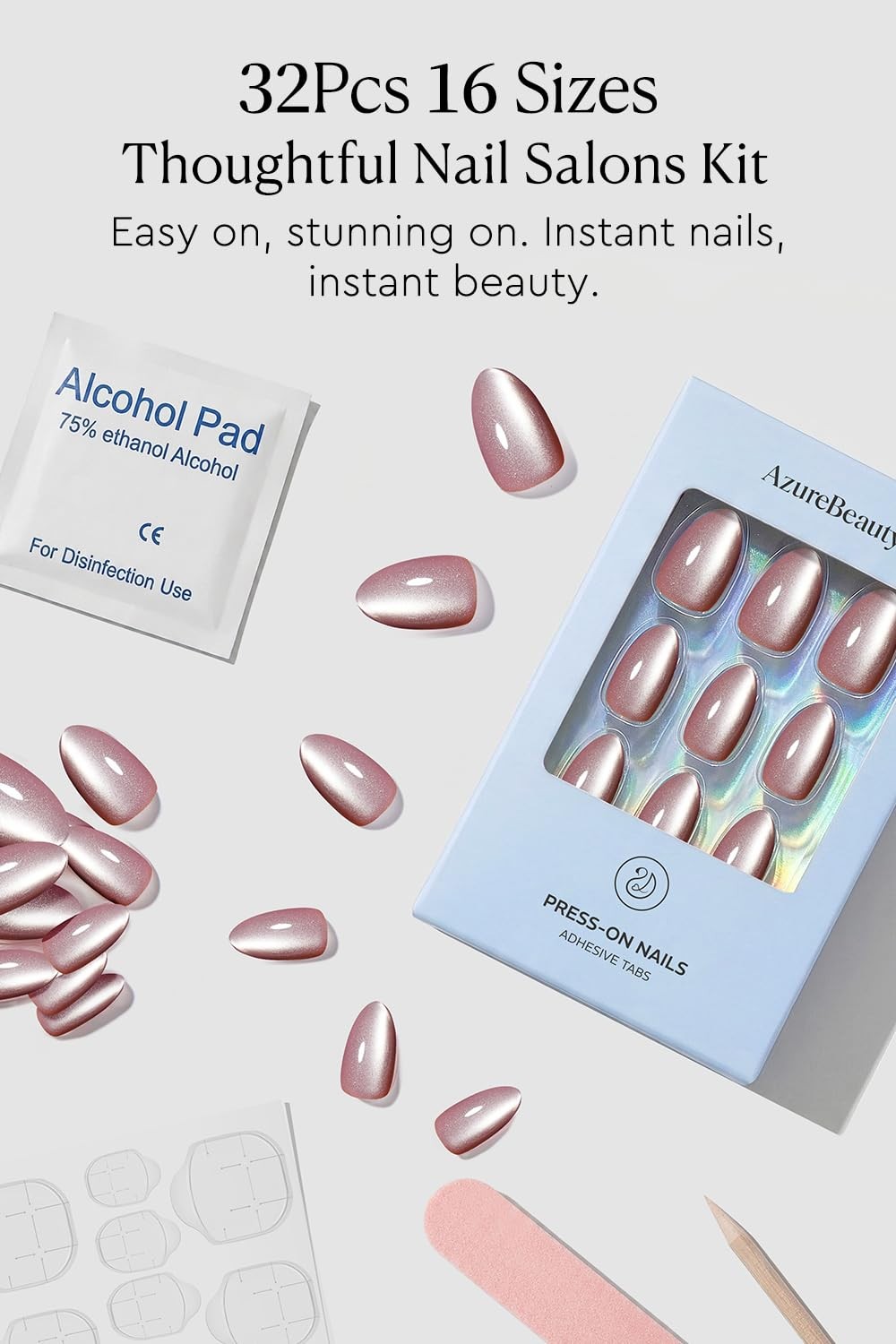 AZUREBEAUTY Short Almond Nails Dusty Mauve Cat Eye