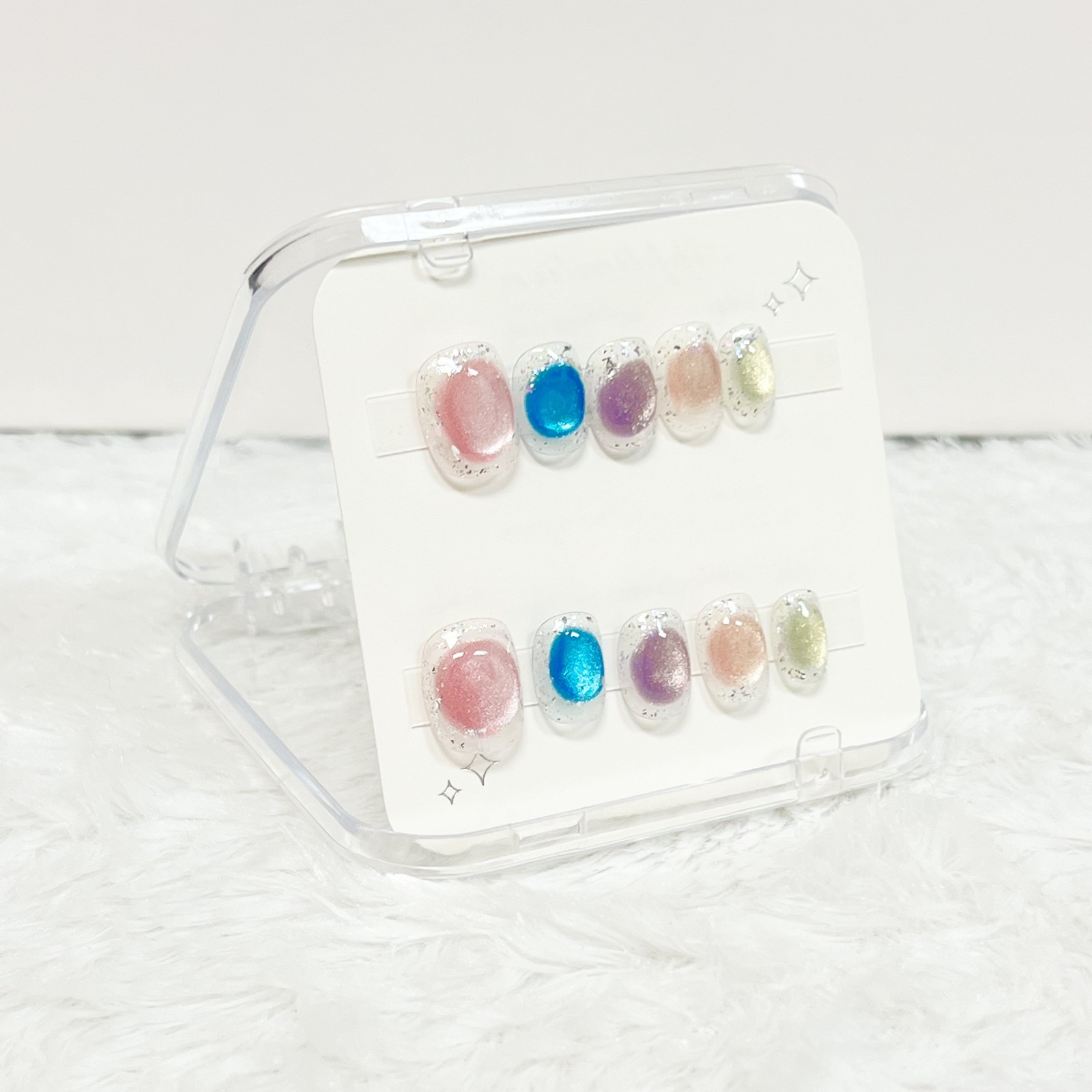 Pastel Aura Short Square Press On Nails Jelly Glitter Reusable False Nail Size M