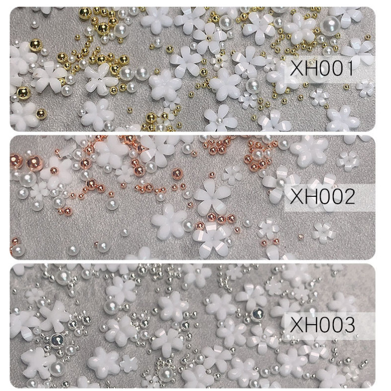 3D Acrylic Flower Nail Art Decor Mixed Size Ball White Rhinestones Manicure NH9