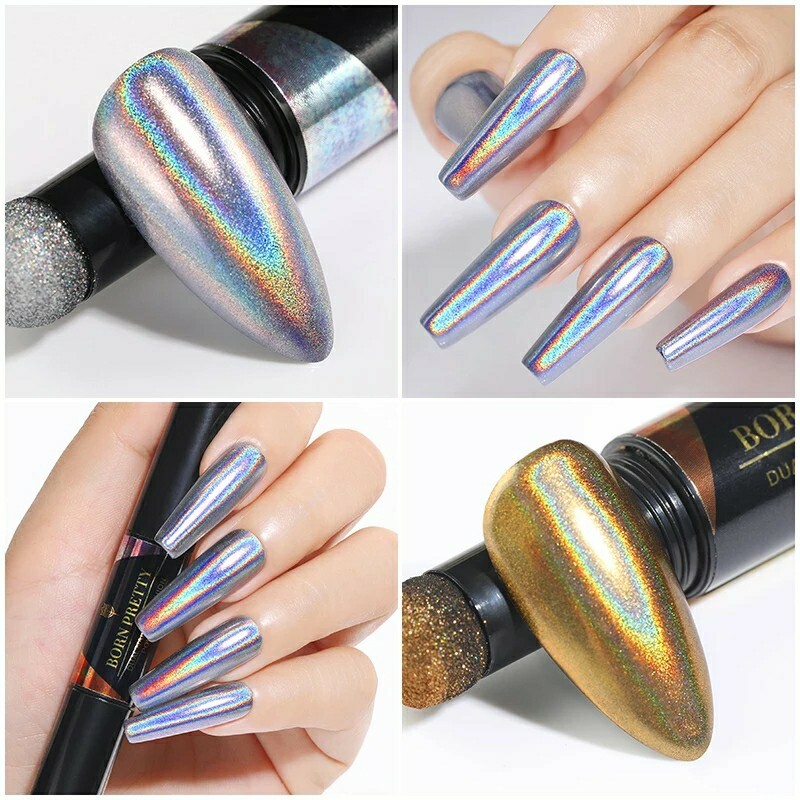 1pc BORN PRETTY dual Mirror Cushion Powder Pen Nail Art Chameleonic Glitter