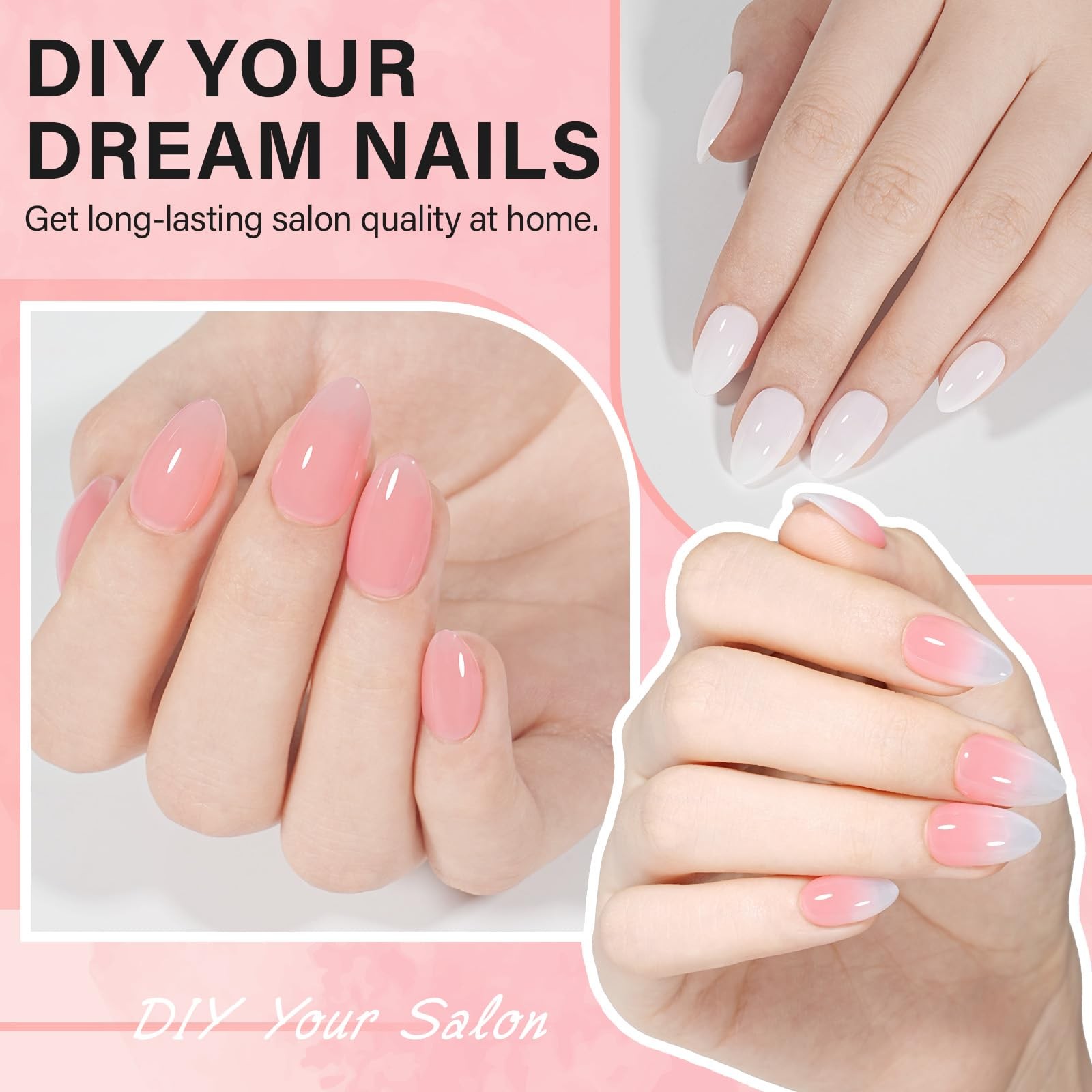 AILLSA Almond Nail Kit 240PCS, Short Full Matte 240pcs(White Pink)