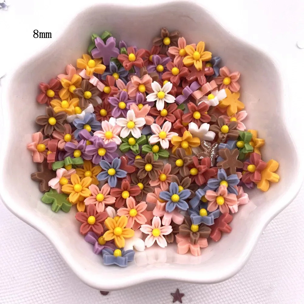 100Pcs 8mm Resin 3D Colorful Mini Flower Gems Flatback Figurines Scrapbook