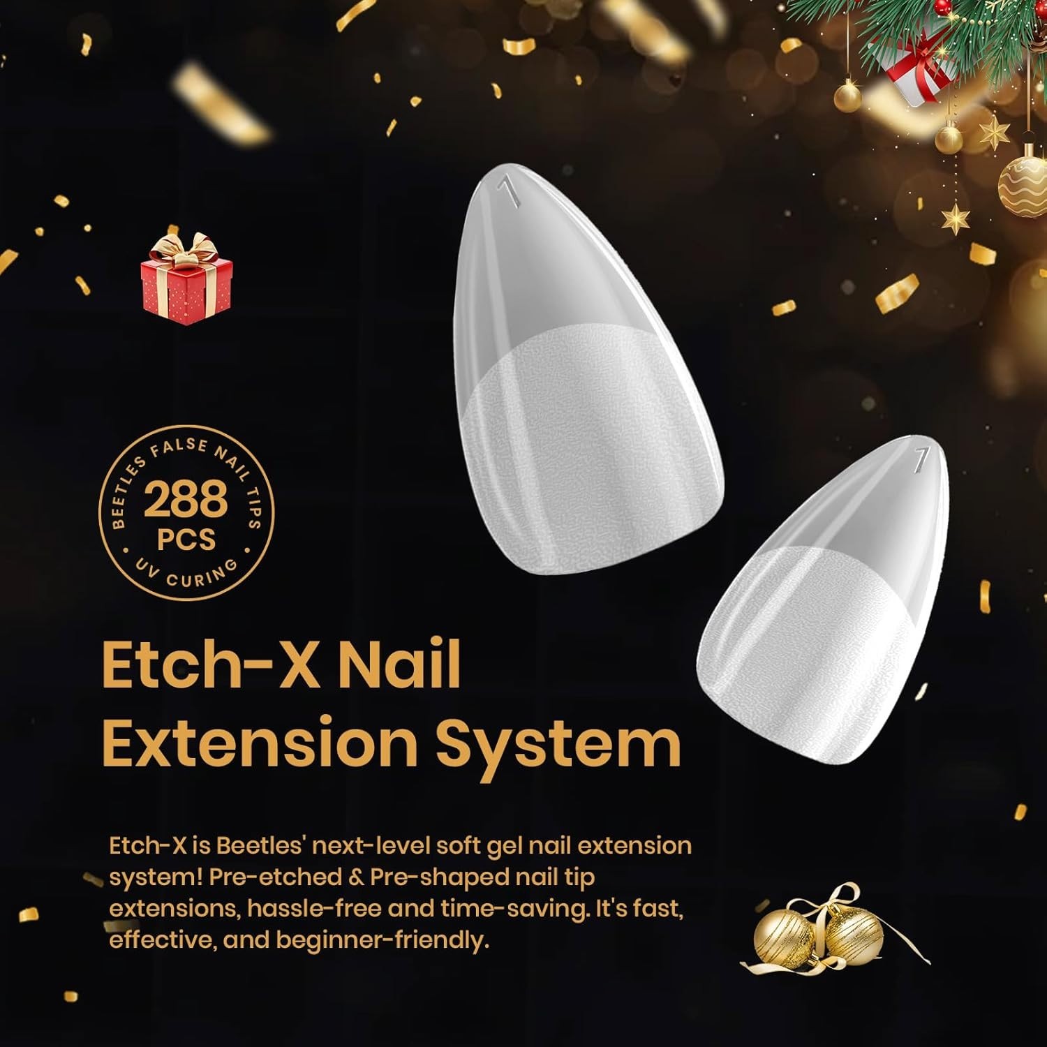 Beetles Almond Nail Tips Set, 288 PCS – Pre-Shaped, No Filing Needed, 12 Sizes