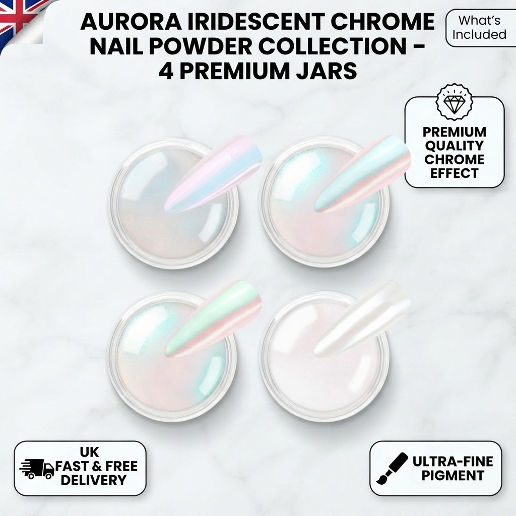 Metallic Mirror Effect Nail Glitter – 4-Piece Mermaid Set with Applicators