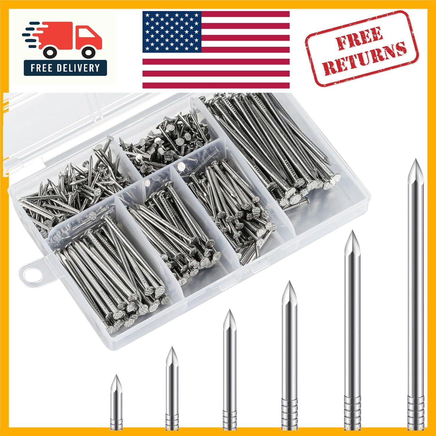 Rust-Resistant 430-Piece Stainless Steel Nails Kit: Perfect for Home and Garden