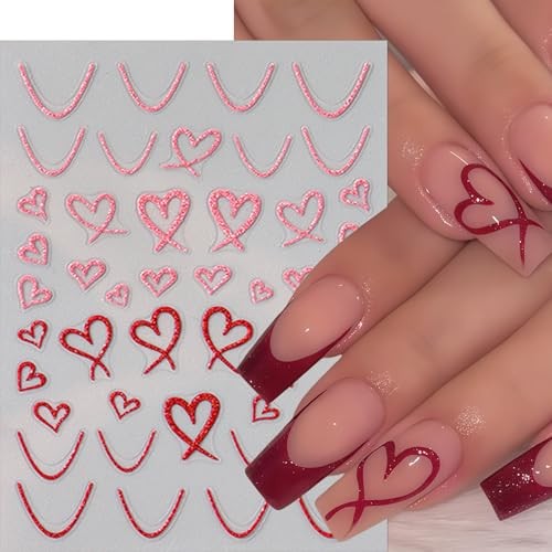 8 Sheets Heart Nail Stickers Wavy Line Nail Design 3D Self-Adhesive black heart