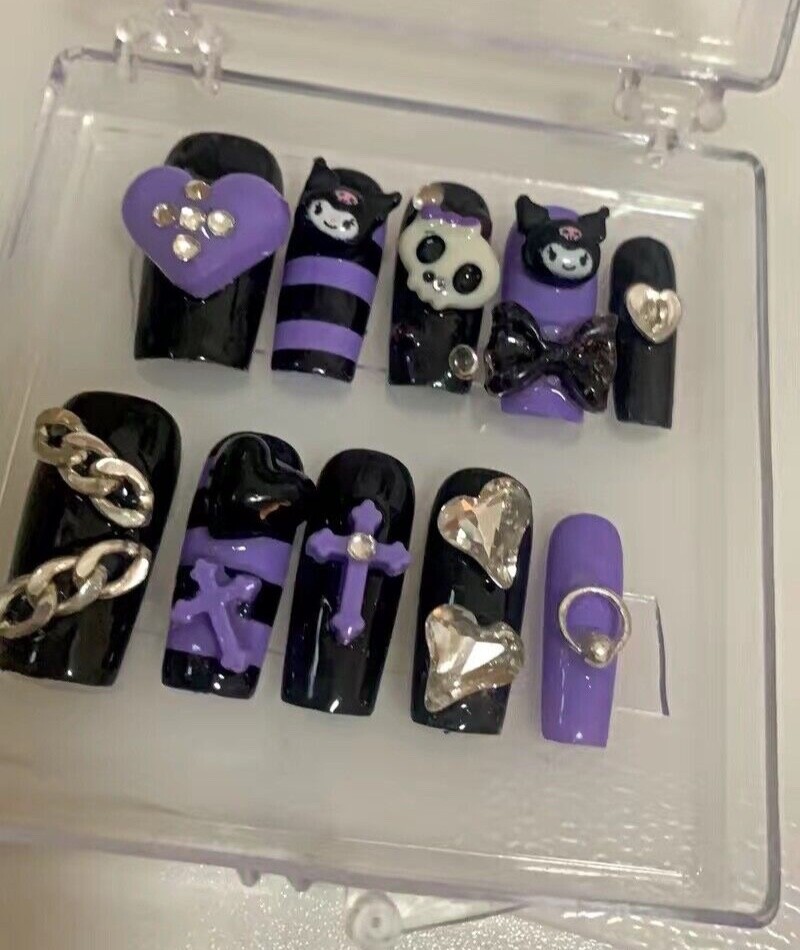 Y2K Purple Kuromi sanrio handmade acrylic Press On Nails