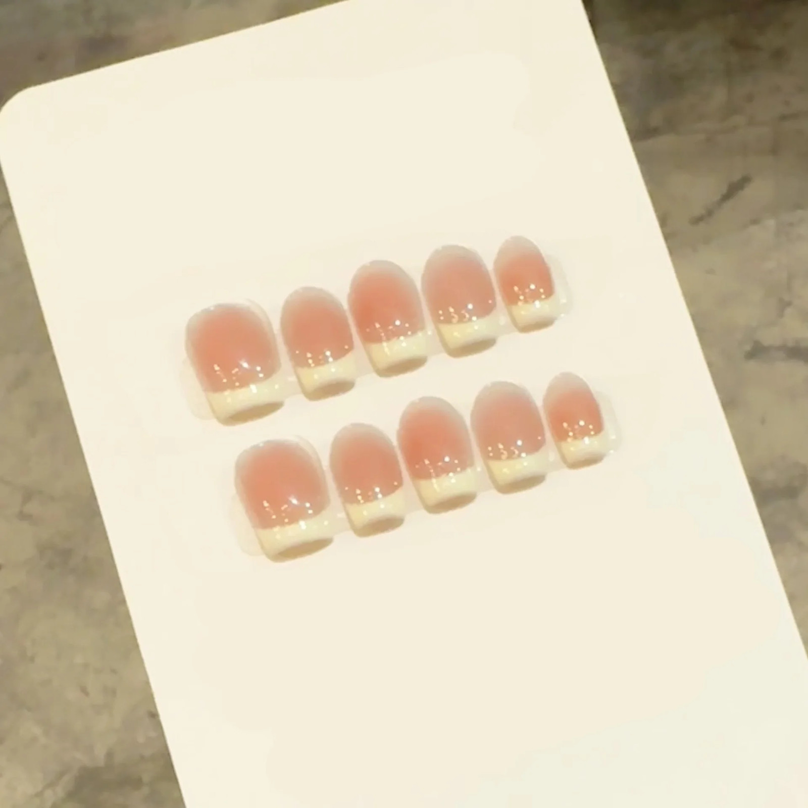 10Pcs Handmade French Cat Eye Press on Nails Ins Simple Nude Pink Sweet Girl Fak