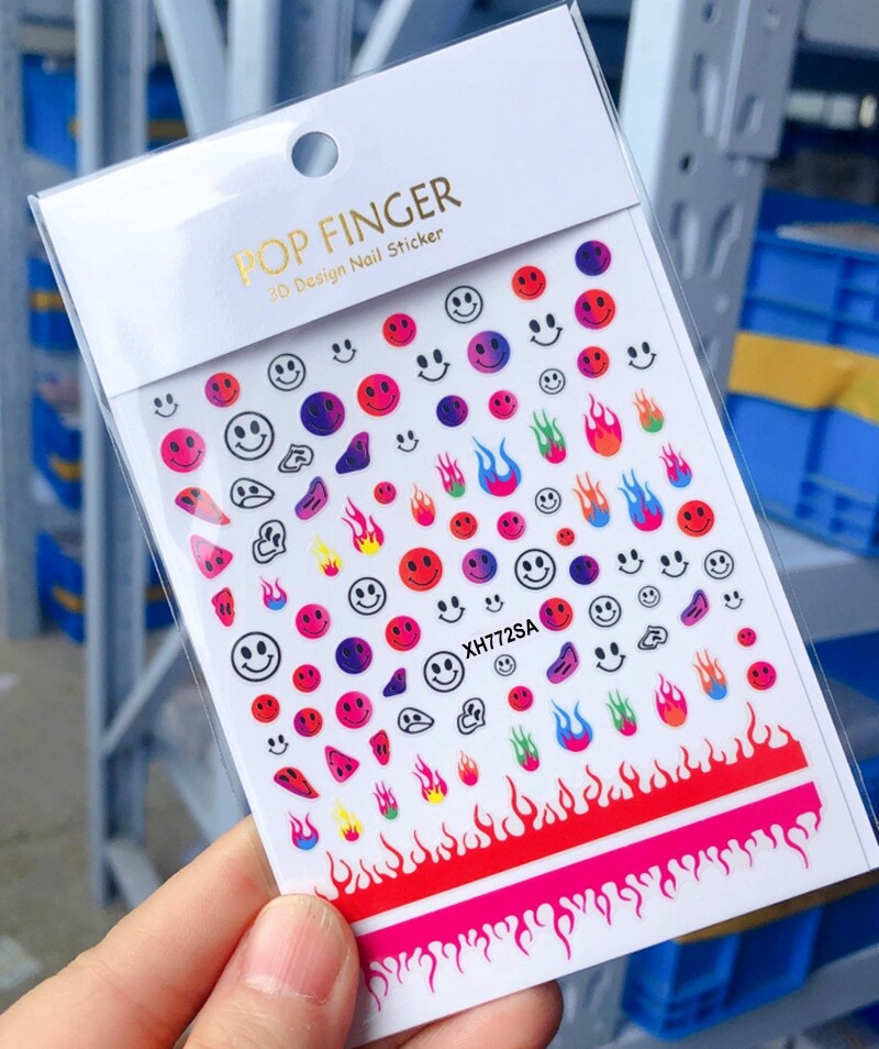 Happy Emoticons Fire Flame Flowers Nail Decal Sticker