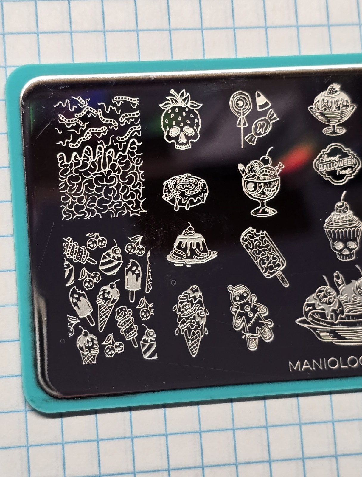 M248 Maniology Nail Stamping Plate Haunted Halloween Treats Food Gothic HTF