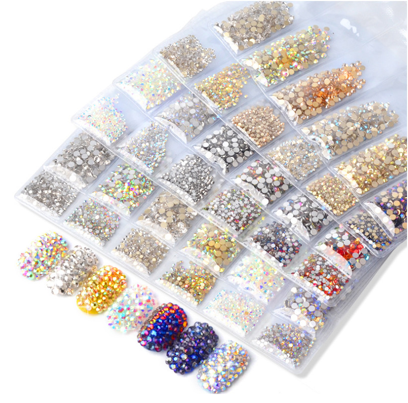 Mixed 1400Pcs SS3-SS8 Nail Art Crystal Glass Flat Back Faceted Rhinestone Beads