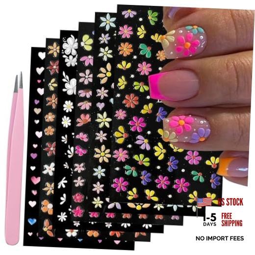 Colorful Flower Nail Stickers Decals for Women Nail Art | 5D Colorful-01
