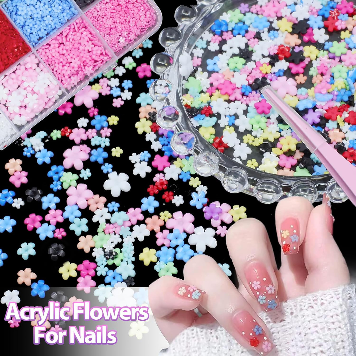 Flower Nail Charms, 3D Color Tiny Flowers Charms for Nails, Acrylic Spring