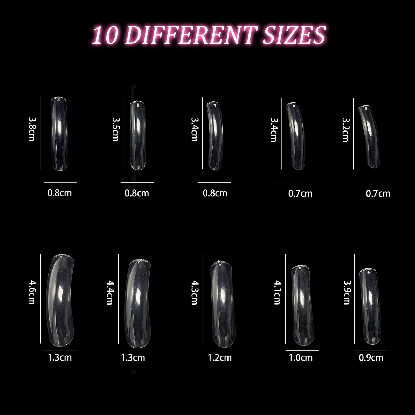 500pcs Long Curved Nail Tips, Square Press on Nails, 10 multied, clear