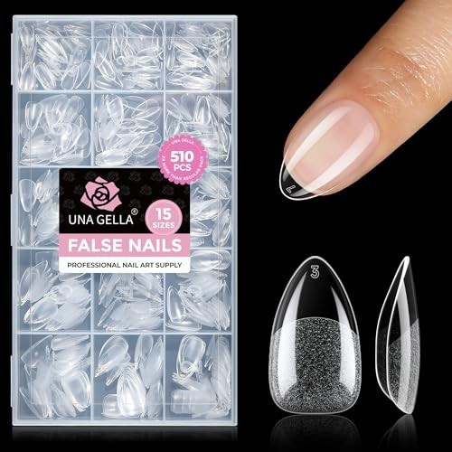 510Pcs Almond Shape Gel Nail Tips – Pre-Etched Soft Full Cover Extensions for DI