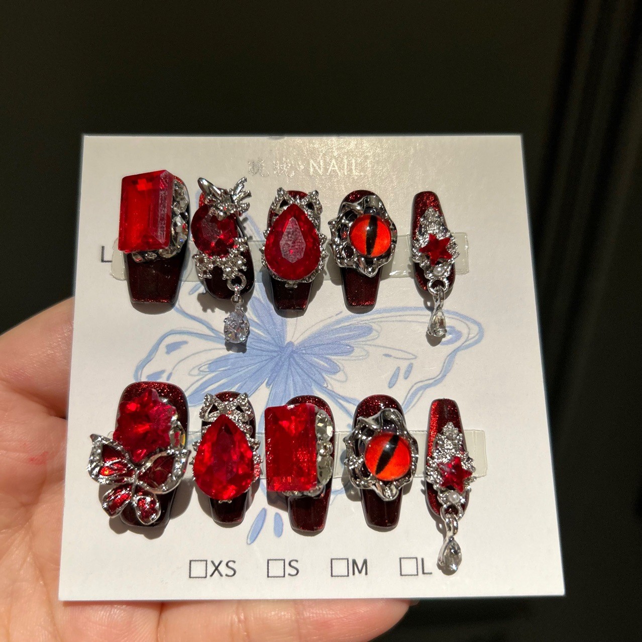 Dark Reaper 2.5 Ladder Dark Rose Handmade Press On Nails Long