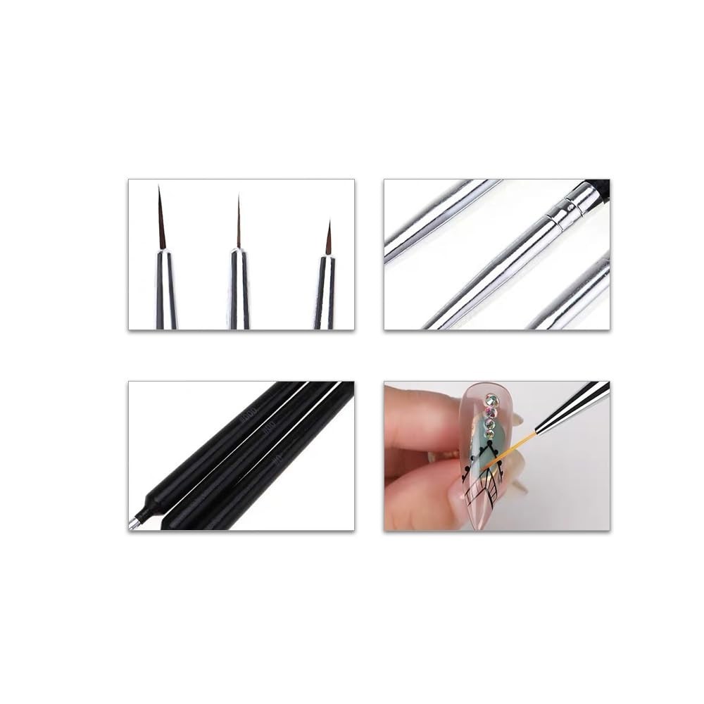 14-Piece Nail Art Brush Set – Mixed Black & Blue – Gel, Detail, Builder Brushes