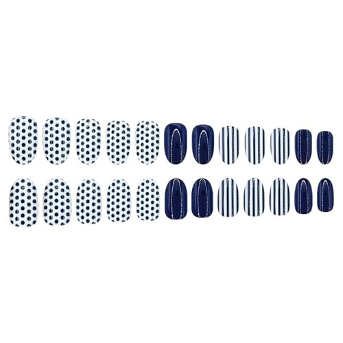 Blue Polka Dot Press On Nails Almond Short Fake Nails Glossy short-designs8