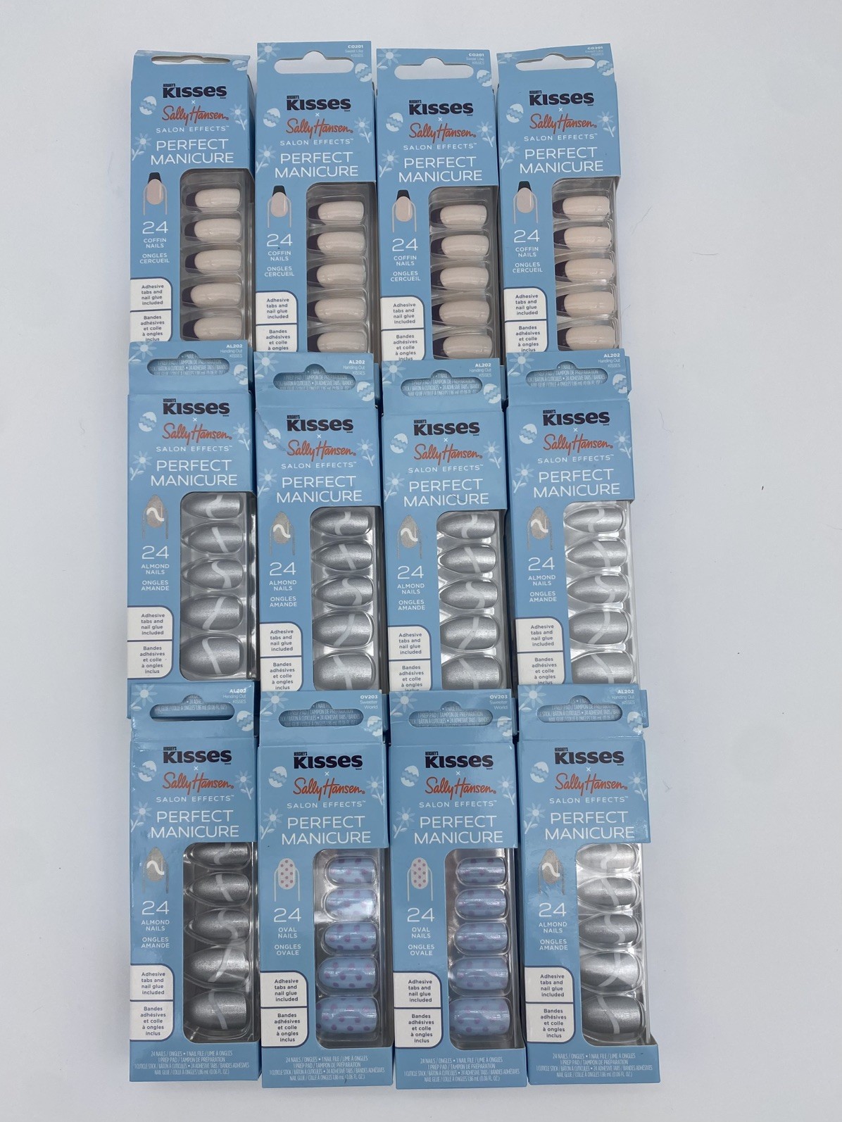 LOT OF 12 SALLY HANSEN PERFECT MANICURE PRESS ON NAILS HERSHEYS KISSES 3 STYLES!