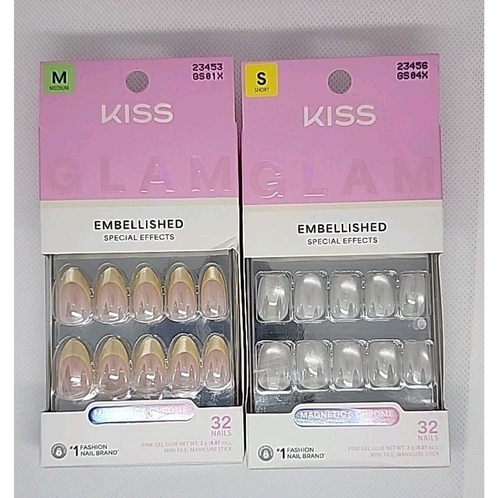 Kiss Glam Embellished Special Effects Press-On Nails Magnetic &Chrome 2 Packs