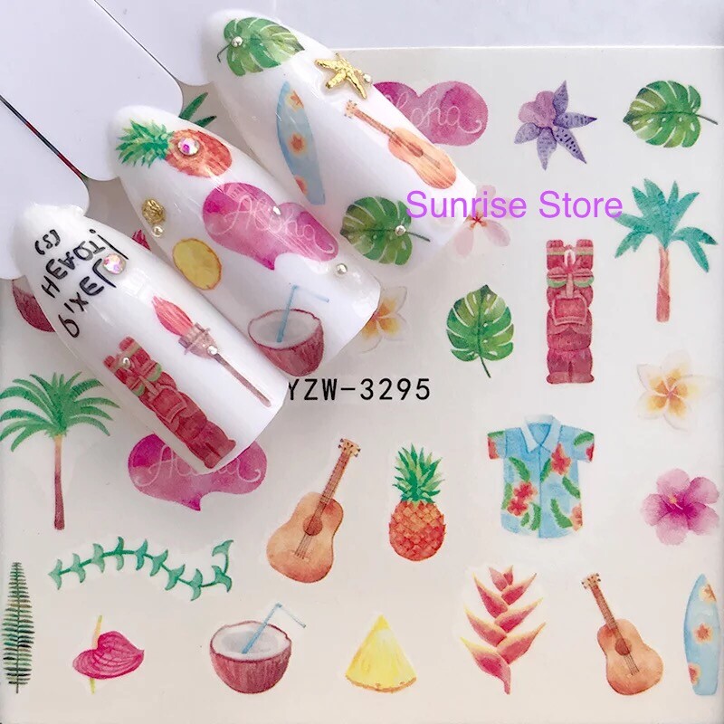 Nail Art Water Transfer Sticker Palm Tree Beach Summer Coconut Tree Decals DIY