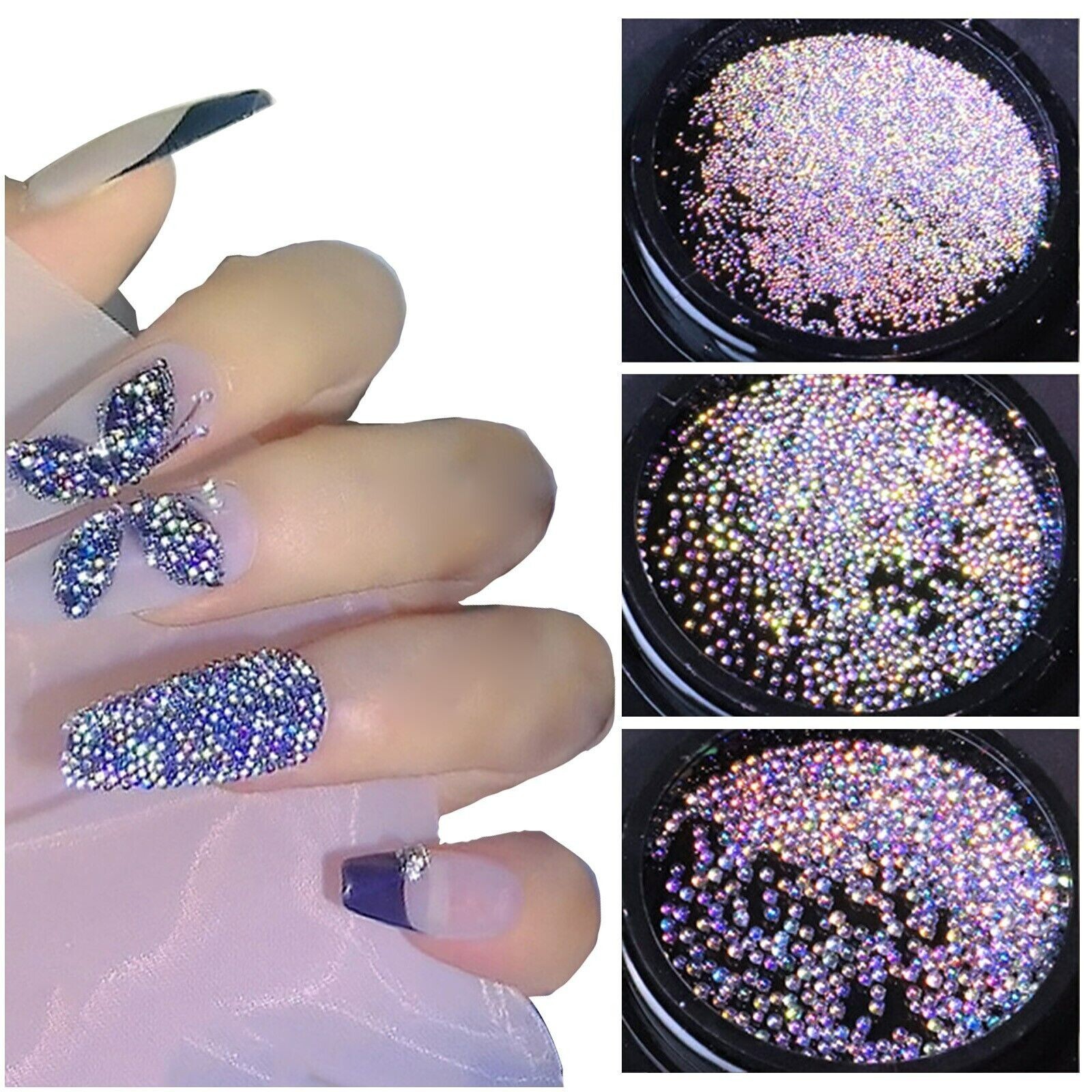 Mermaid Nail Beads Reflective Bubble Balls Nail Beads 3D Mini Flash Fingernail