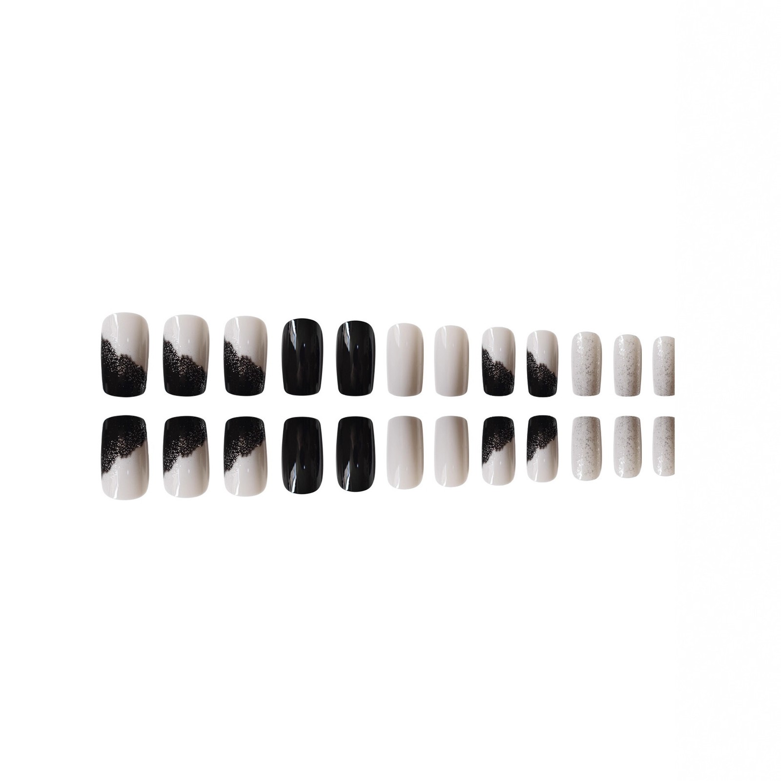 Press On Nails Ombre Glitter Color Block Square Short False Nails