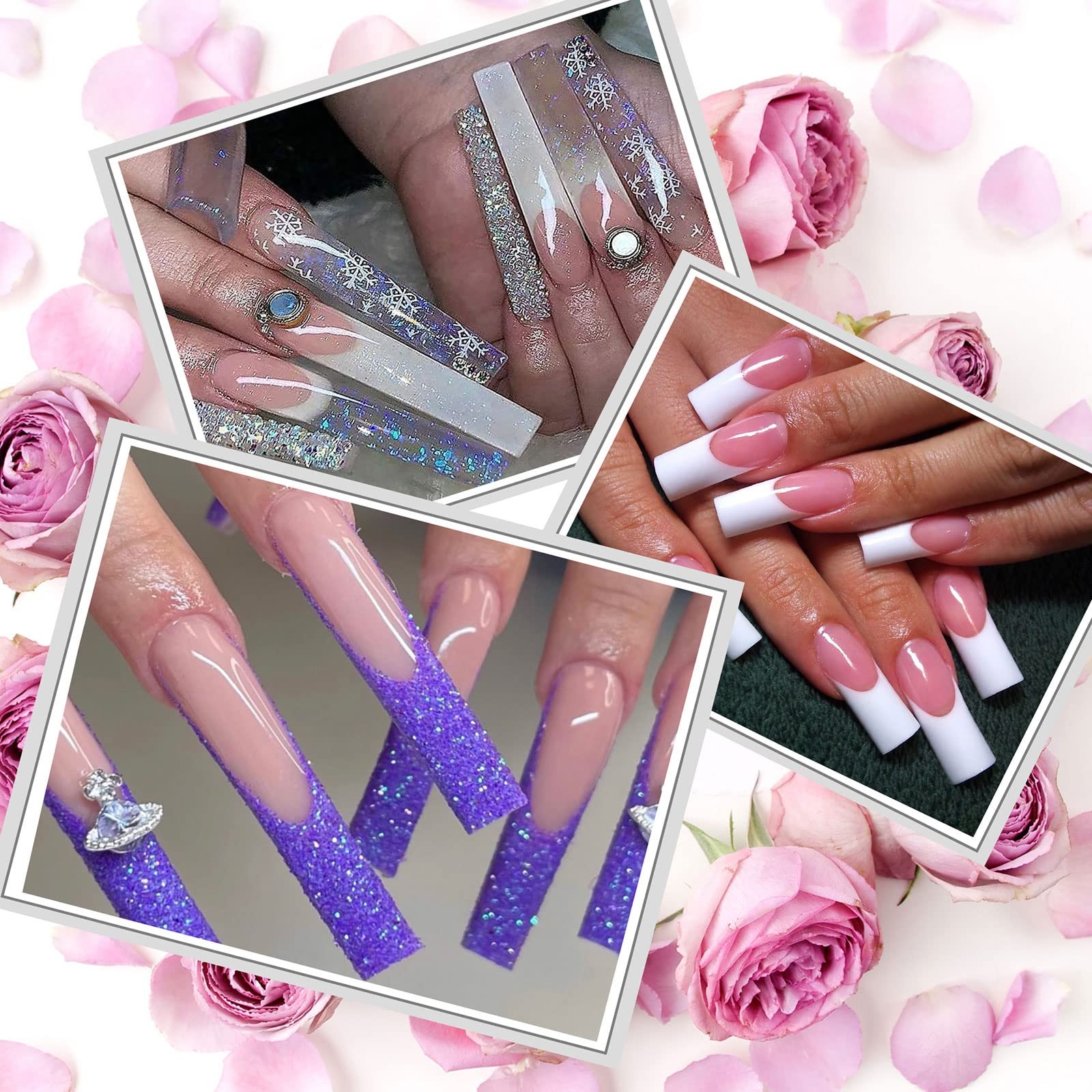 Square Curve Extra Long Nail Tips, Half Cover Natural Acrylic Fake Nail Tips,…