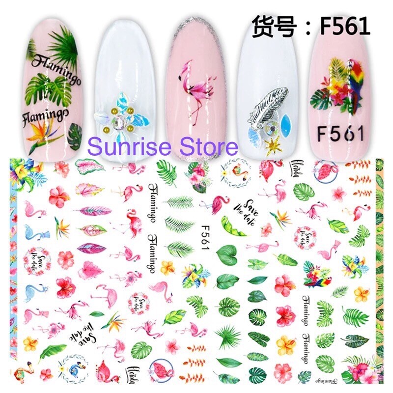 3D Nail Art Sticker 561 Summer Palm Tree Flamingo Topical Leaf Decals Manicure