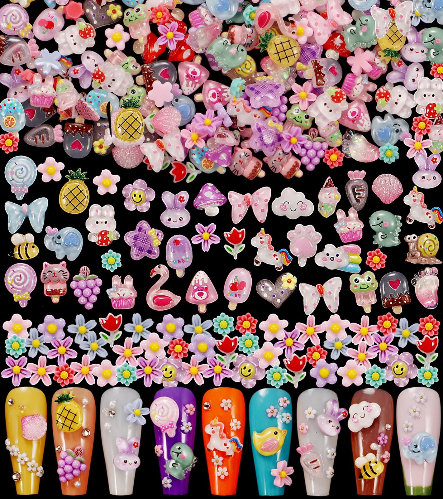 1 Pack of 250pcs Cute & Sweet 3D Nail Charms for Acrylic Nails, Perfect for N…