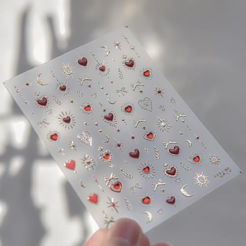 Heart Nail Sticker Decals Star Moon Nail Art Stickers with Diamond Color02