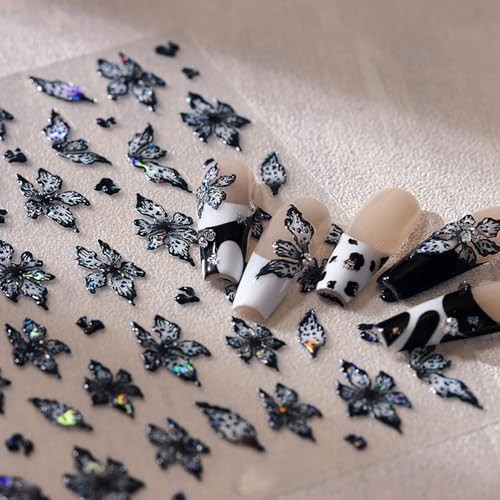 1 Sheets Embossed Flower Nail Stickers For Nail Art Holographic Laser Spring