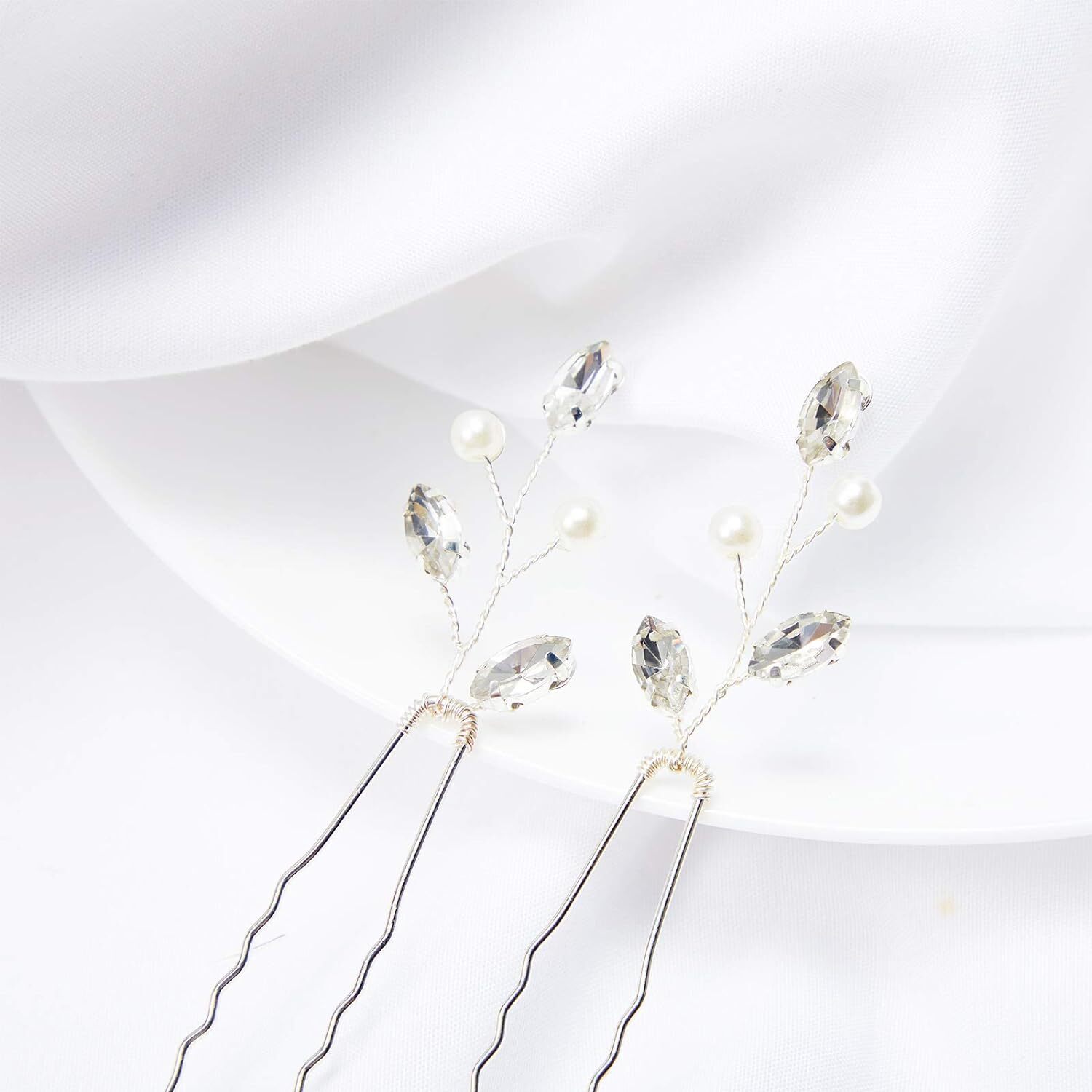6 Pieces Pearl Crystal Bridal Hair Pins Rhinestone Flower Wedding Silver