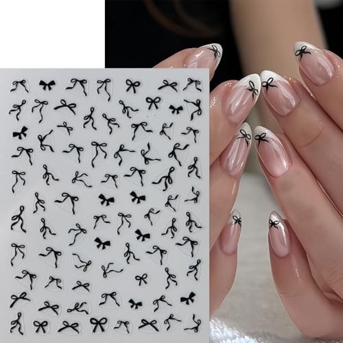 8 Sheets Colorful Bow Nail Art Stickers 3D Self-Adhesive Black White Gold bow