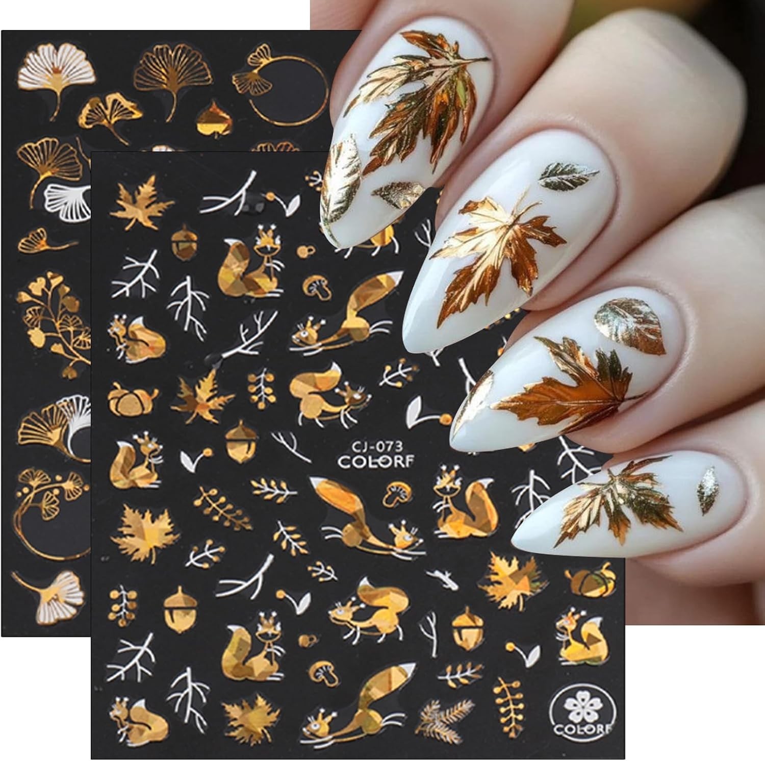 9 Sheets Bronzing Fall Nail Art Stickers 3D Glitter Metallic Maple Leaf Nail …